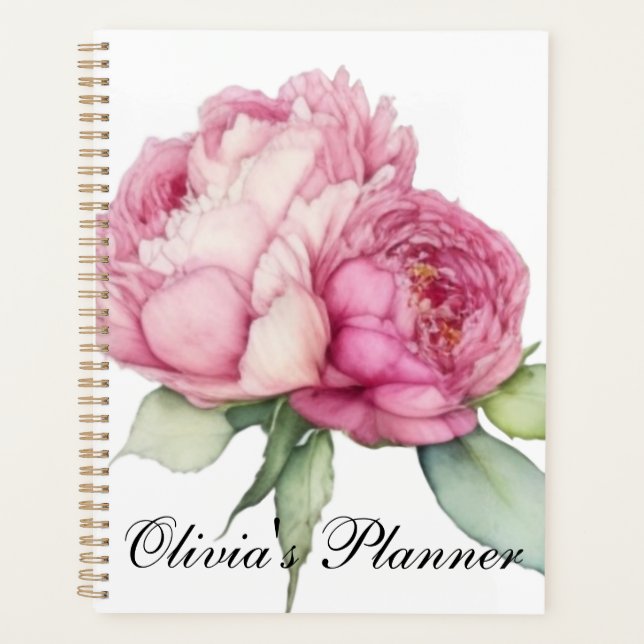 Watercolor pink florals pink peonies pink roses planner (Front)