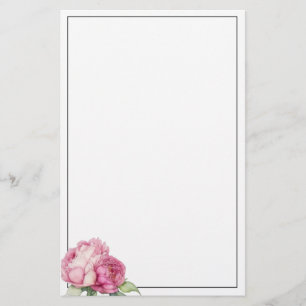 Watercolor pink florals pink peonies pink roses stationery