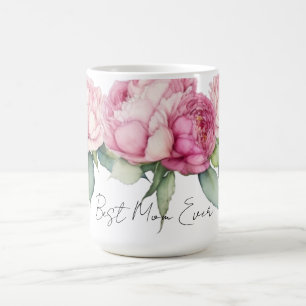 Watercolor pink florals pink peonies roses Mom Coffee Mug