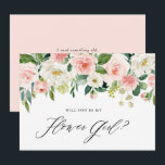 Watercolor Pink Florals Will You Be My Flower Girl Invitation<br><div class="desc">Watercolor Pink Peach Florals Will You Be My Flower Girl Card. Ask family and friends to be part of your wedding with this customizable "will you be my Flower Girl" card featuring watercolour peach and white flowers and greenery garland. Matching floral wedding cards are available.</div>