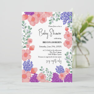 Watercolor Pink Flower Baby Shower Invitation