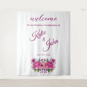 Watercolor Pink Flower Bouquet-Wedding- Tapestry