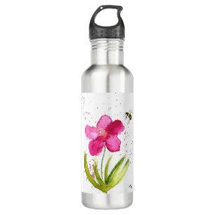 Watercolor pink flower bumblebee 710 ml water bottle