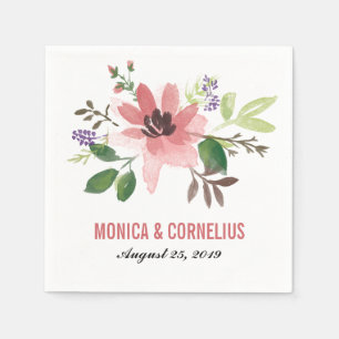 Watercolor Pink Flower Burst   Wedding Reception Napkin