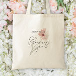 Watercolor Pink Flower Girl Personalized Tote Bag<br><div class="desc">Simple and chic Flower Girl tote bag wedding recognition keepsake with a handwritten script font backed by a soft, pastel watercolor flower in a dusty rose pink and personalized with her name. OPTIONS: Shown in the basic style Medium size--other sizes and styles are available on the ordering page. ASSISTANCE: For...</div>
