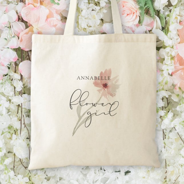 Watercolor Pink Flower Girl Personalized Tote Bag (Creator Uploaded)