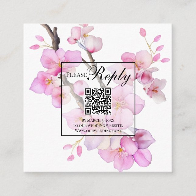 Watercolor pink flowering blossoms  enclosure card (Front)