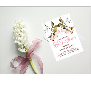 Watercolor Pink Flowering Dogwood Baby Shower Invitation