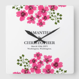 Watercolor Pink Flowers-53431 Square Wall Clock