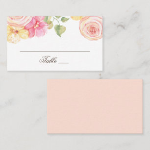 Watercolor pink flowers. Blush floral wedding Place Card