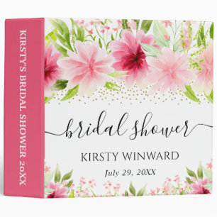 Watercolor Pink Flowers Bridal Shower Photo Album Binder