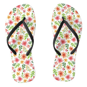 Watercolor Pink Flowers Floral Pattern  Flip Flops