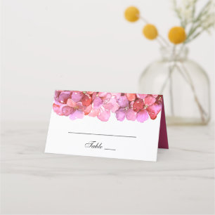 Watercolor pink flowers. Fuchsia floral wedding Place Card