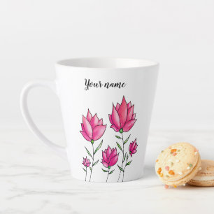 Watercolor Pink Flowers Girly Name Latte Mug