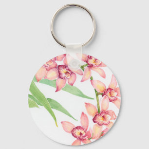 Watercolor Pink Flowers Keychain