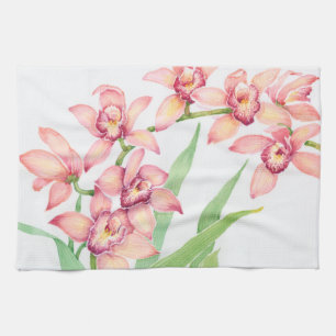 Watercolor Pink Flowers Kitchen Towel