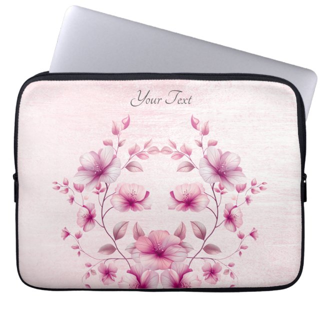 Watercolor Pink Flowers Laptop Sleeve (Front)