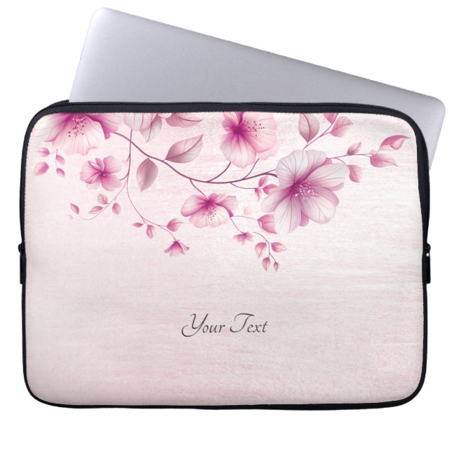 Watercolor Pink Flowers Laptop Sleeve (Front)