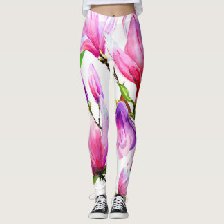 watercolor pink flowers leggings