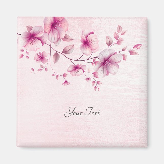 Watercolor Pink Flowers Magnet (Front)