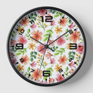 Watercolor Pink Flowers Pattern-69677 Clock