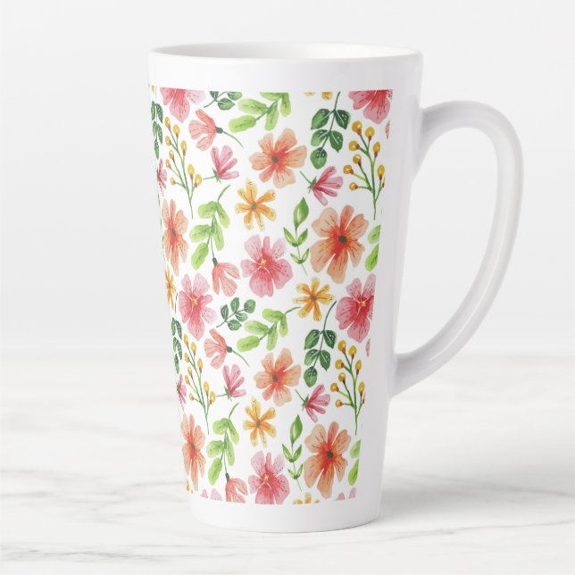 Watercolor Pink Flowers Pattern-69677 Latte Mug (Right)