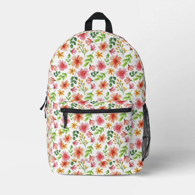 Watercolor Pink Flowers Pattern-69677 Printed Backpack (Front)