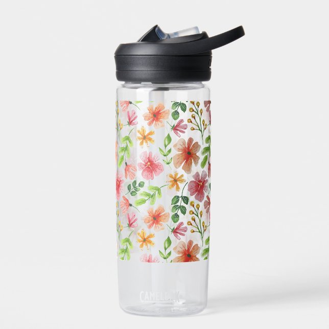 Watercolor Pink Flowers Pattern-69677 Water Bottle (Left)