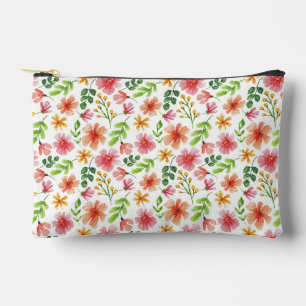 Watercolor Pink Flowers Pattern Accessory Pouch