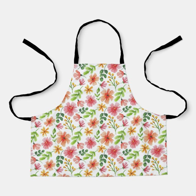 Watercolor Pink Flowers Pattern Apron (Front)