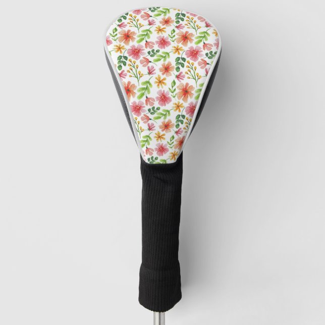 Watercolor Pink Flowers Pattern Golf Head Cover (Front)