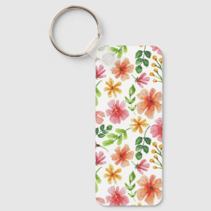 Watercolor Pink Flowers Pattern Keychain