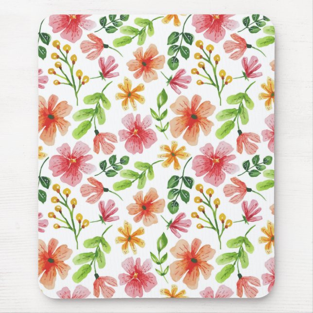 Watercolor Pink Flowers Pattern Mouse Pad (Front)