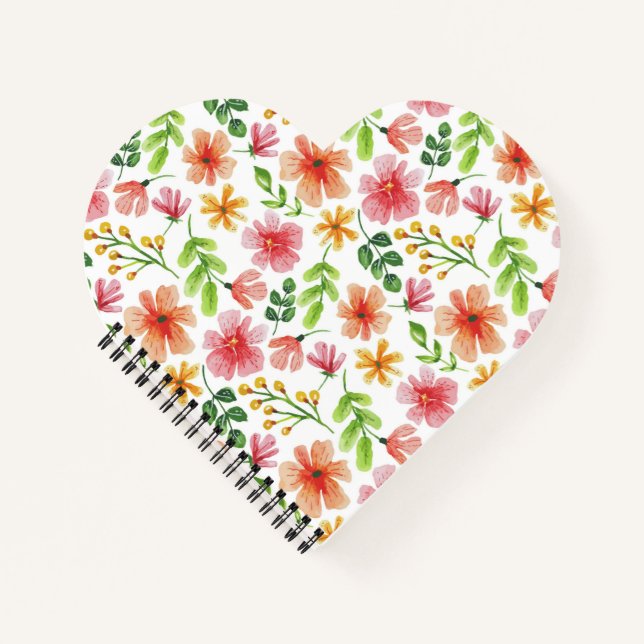 Watercolor Pink Flowers Pattern Notebook (Front)