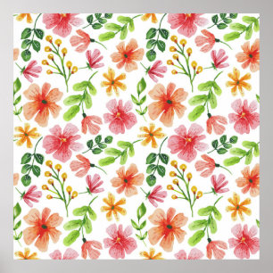 Watercolor Pink Flowers Pattern Poster