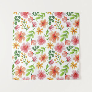 Watercolor Pink Flowers Pattern Tapestry