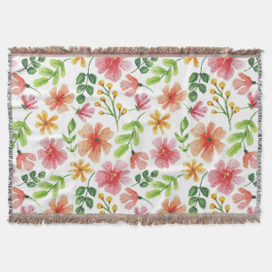 Watercolor Pink Flowers Pattern Throw Blanket