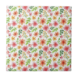 Watercolor Pink Flowers Pattern Tile