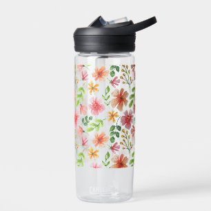 Watercolor Pink Flowers Pattern Water Bottle