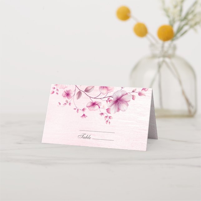 Watercolor Pink Flowers Place Card (Front)