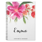 Watercolor Pink Flowers Posy Personalized Notebook