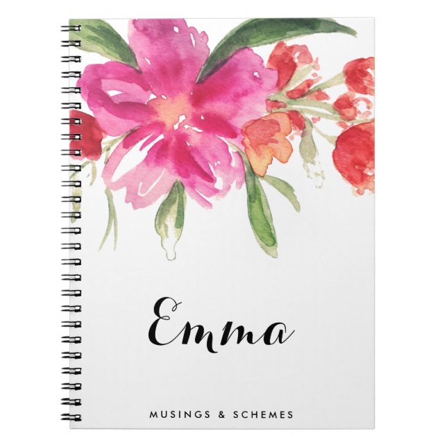 Watercolor Pink Flowers Posy Personalized Notebook (Front)
