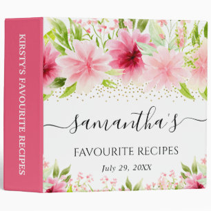 Watercolor Pink Flowers Recipe Photo Album Binder