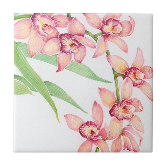 Watercolor Pink Flowers Tile (Front)