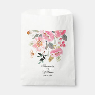 Watercolor Pink Flowers Wedding Favour Bag