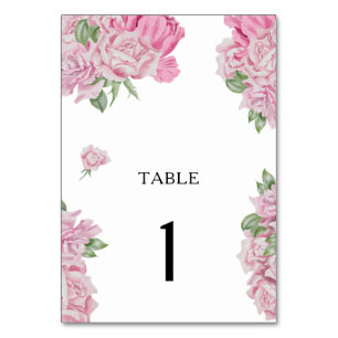 Watercolor pink flowers - wedding table number
