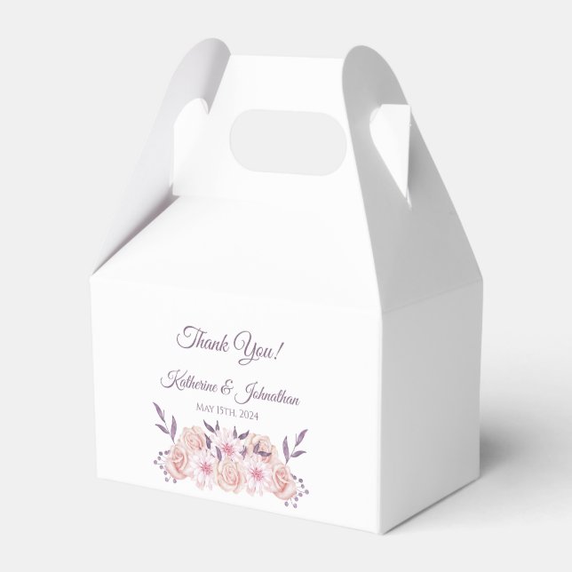 Watercolor Pink Flowers-Wedding Thank you- Favor Box (Front Side)