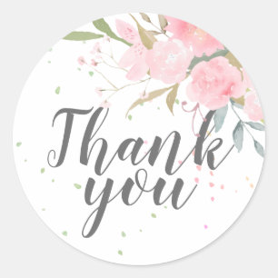 Watercolor Pink Flowers Wedding Thank You Sticker 