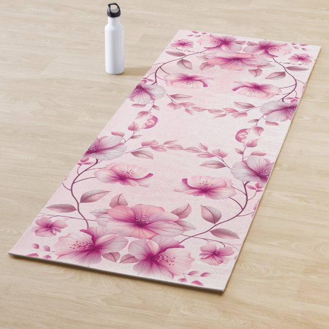 Watercolor Pink Flowers Yoga Mat (In Situ)