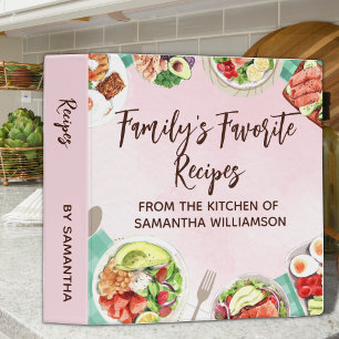 Watercolor Pink Food Dishes Favorite Chef Recipes Binder